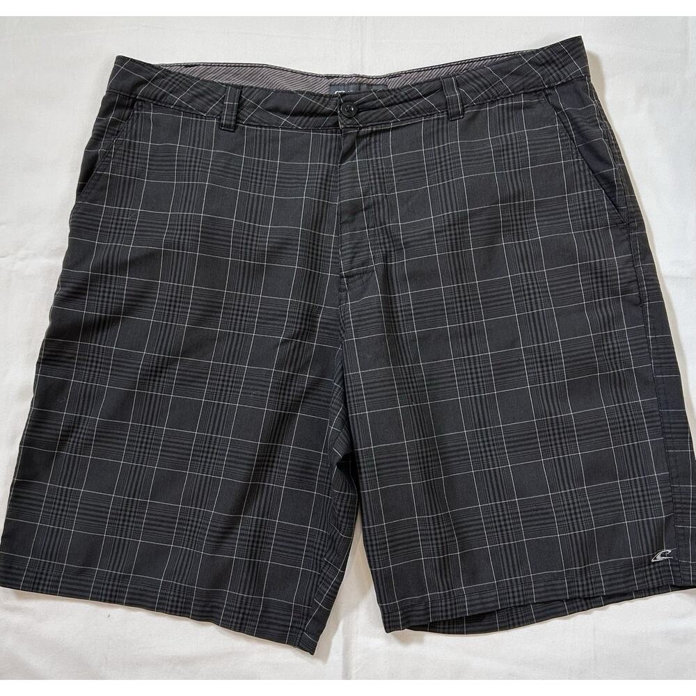 O’Neill Plaid Shorts‎ Men’s 40 Black Gray Flat Front Beach Board Golf Chino Walk